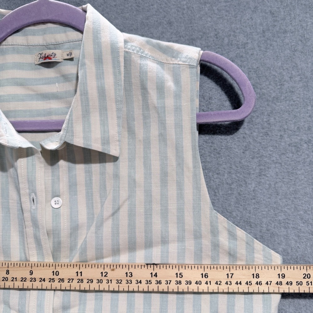 Faherty Womens Sleeveless Linen Blend Striped Button Down Shirt Blue Cream Med - Picture 3 of 7